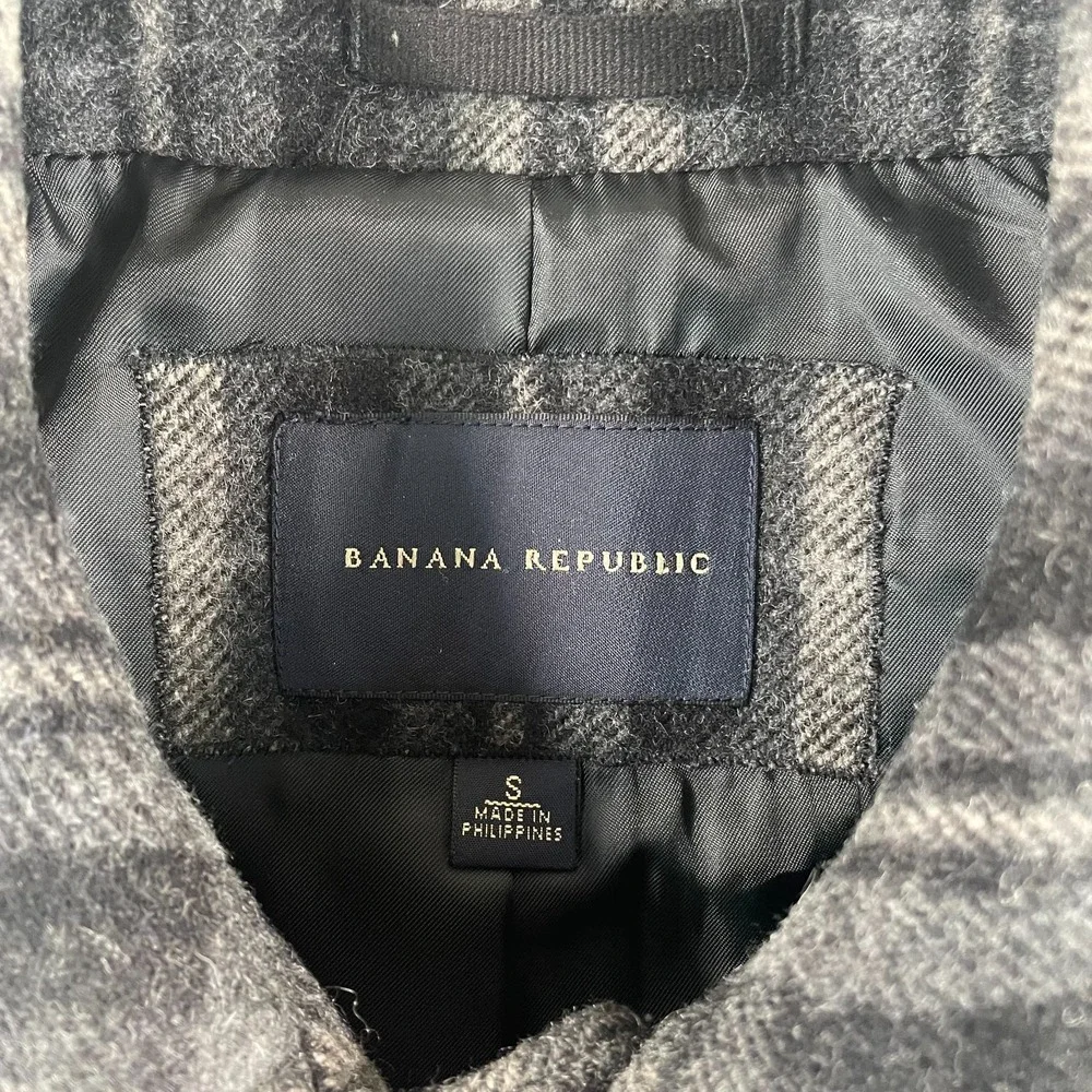 Banana Republic Chore Barn Coat Jacket Men Small Black Grey Plaid Wool Blend NEW